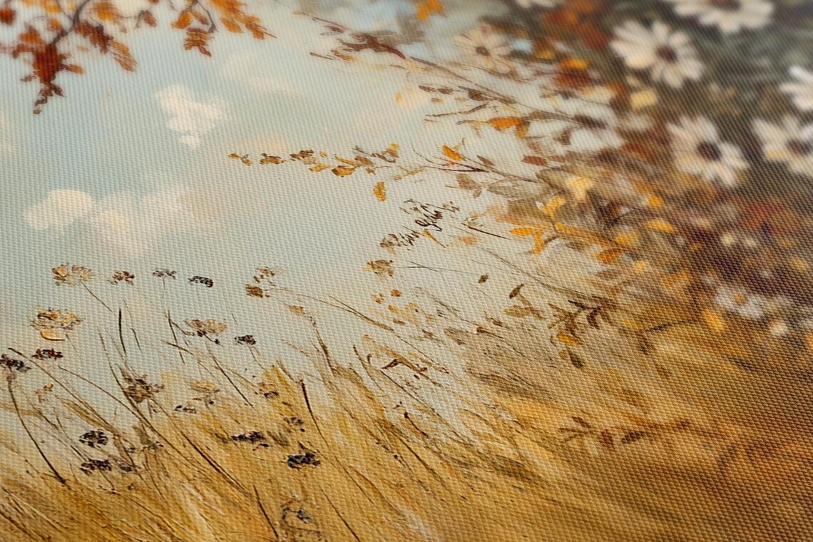 Autumn Meadow Daisy Field Vintage Golden Landscape Painting Poster - Image 2