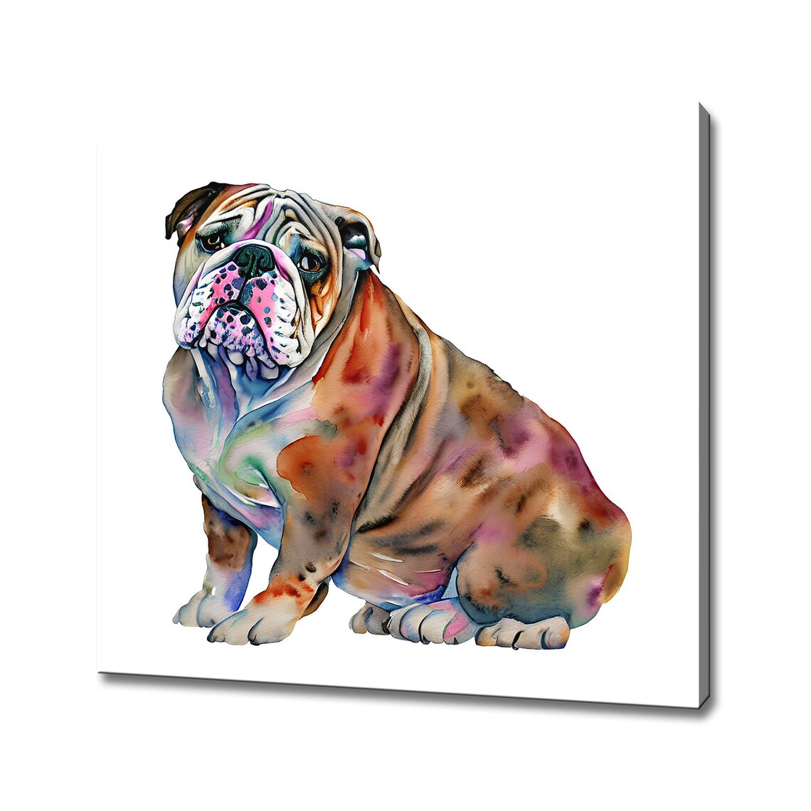 English Bulldog Watercolor Dog Portrait Colorful Animal Art Print