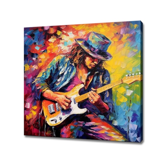 Electric Guitar Musician Colorful Palette Knife Blues Art Print