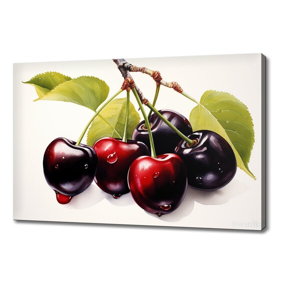 Black Cherry Fruits Watercolour Painting Print Fruits Lover Gift Kitchen Restaurant Wall Art Print Colourful Fruits Wall Decor