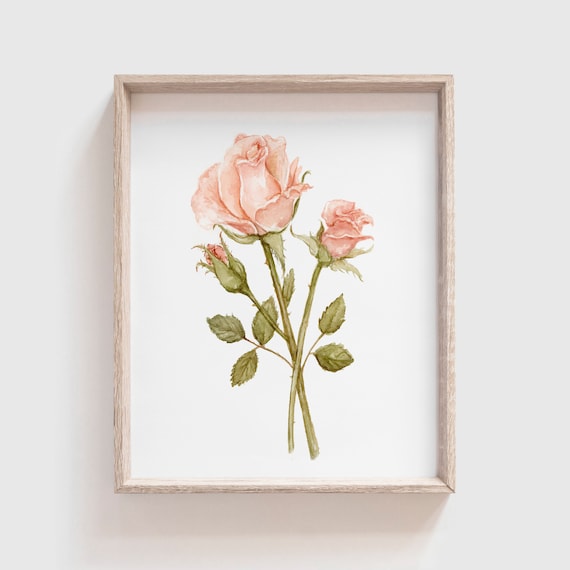 Rose Watercolor Art Print, Pink and Red Florals