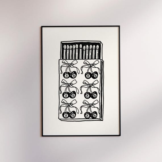 Retro Cherry 8 Ball Print Funky Matchbox Art