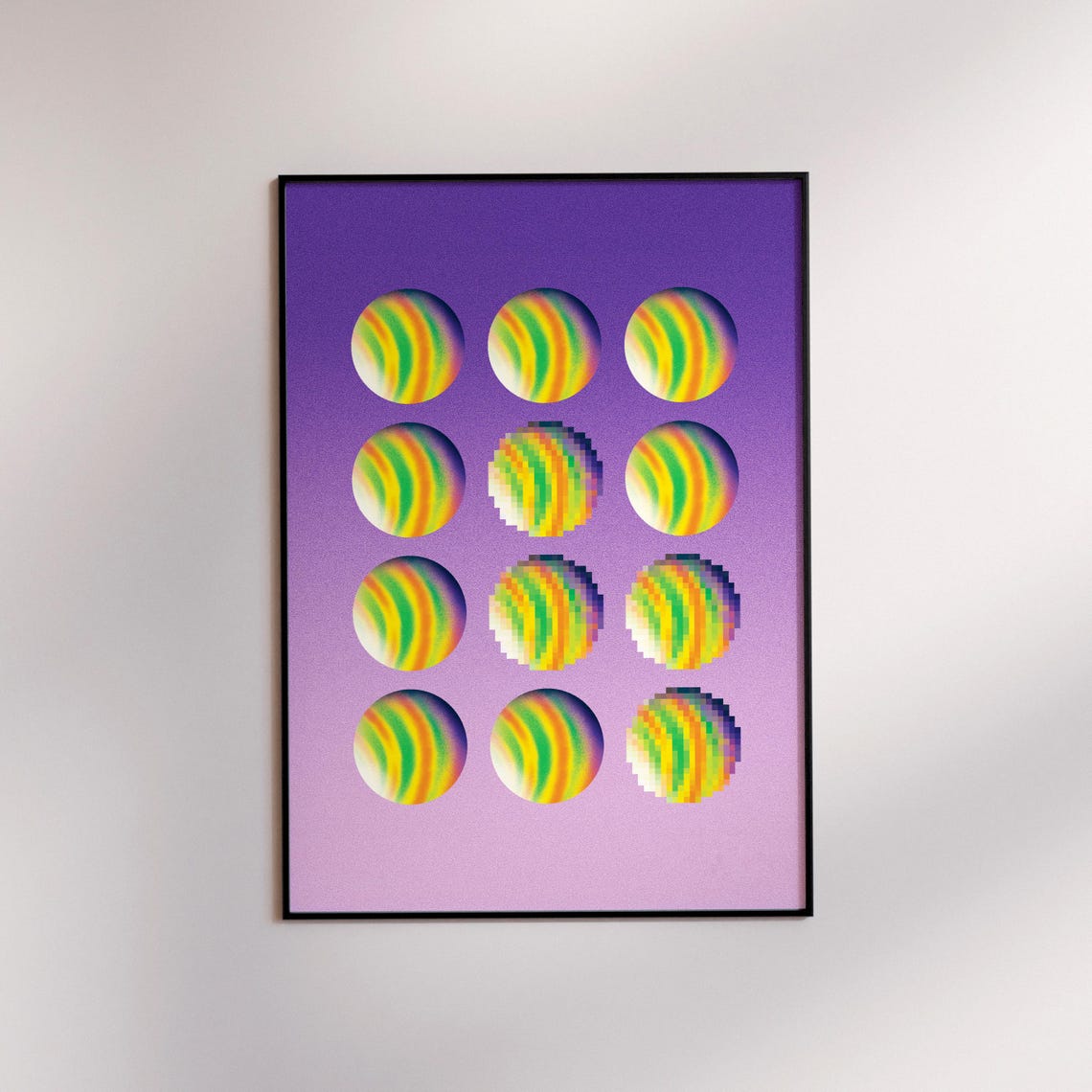 Colorful Striped Orbs Grid Poster Purple Gradient Abstract Art