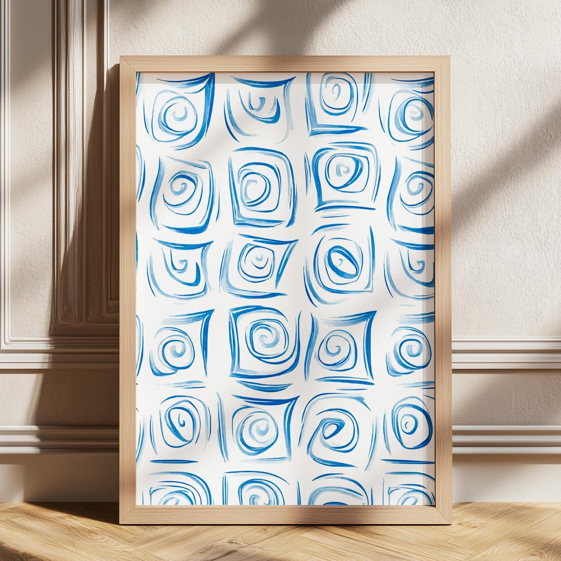 Blue Spiral Square Abstract Pattern Minimalist Modern Wall Poster
