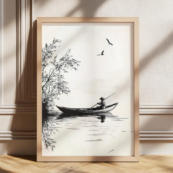 Gift For Fisherman Poster Boho Art Retro Style Lake Prints
