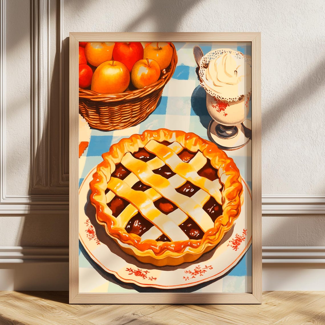 Lattice Top Apple Pie Retro Kitchen Food Illustration Poster