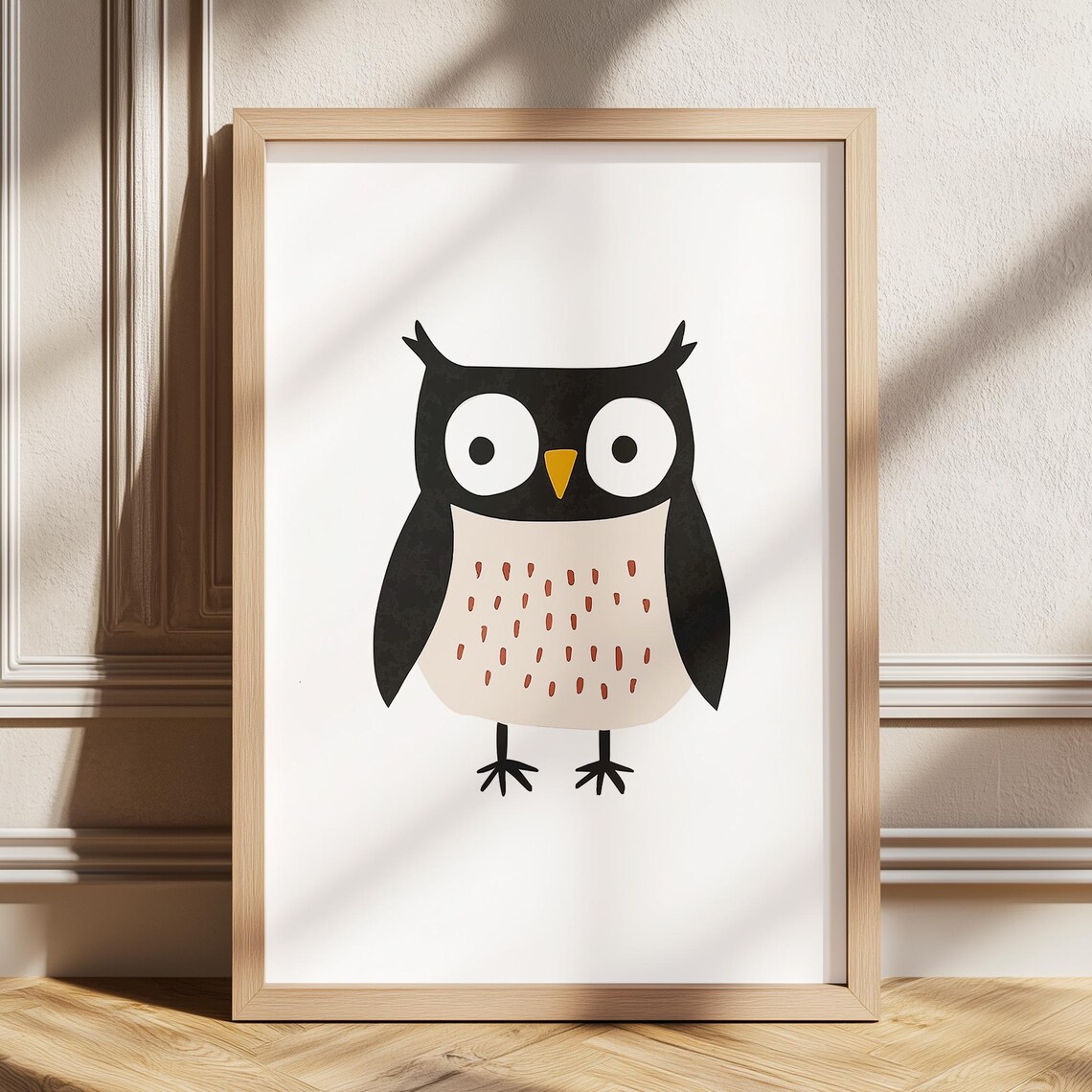 Cute Owl Black Cream Minimalist Nursery Kids Animal Art Poster