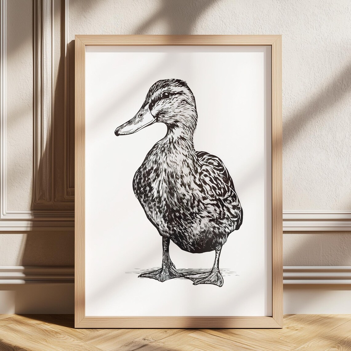 Vintage Mallard Duck Ink Sketch Farmhouse Animal Wall Poster