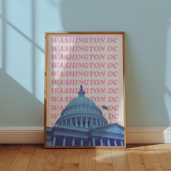 Washington DC Skyline Travel Poster, Preppy Retro Style
