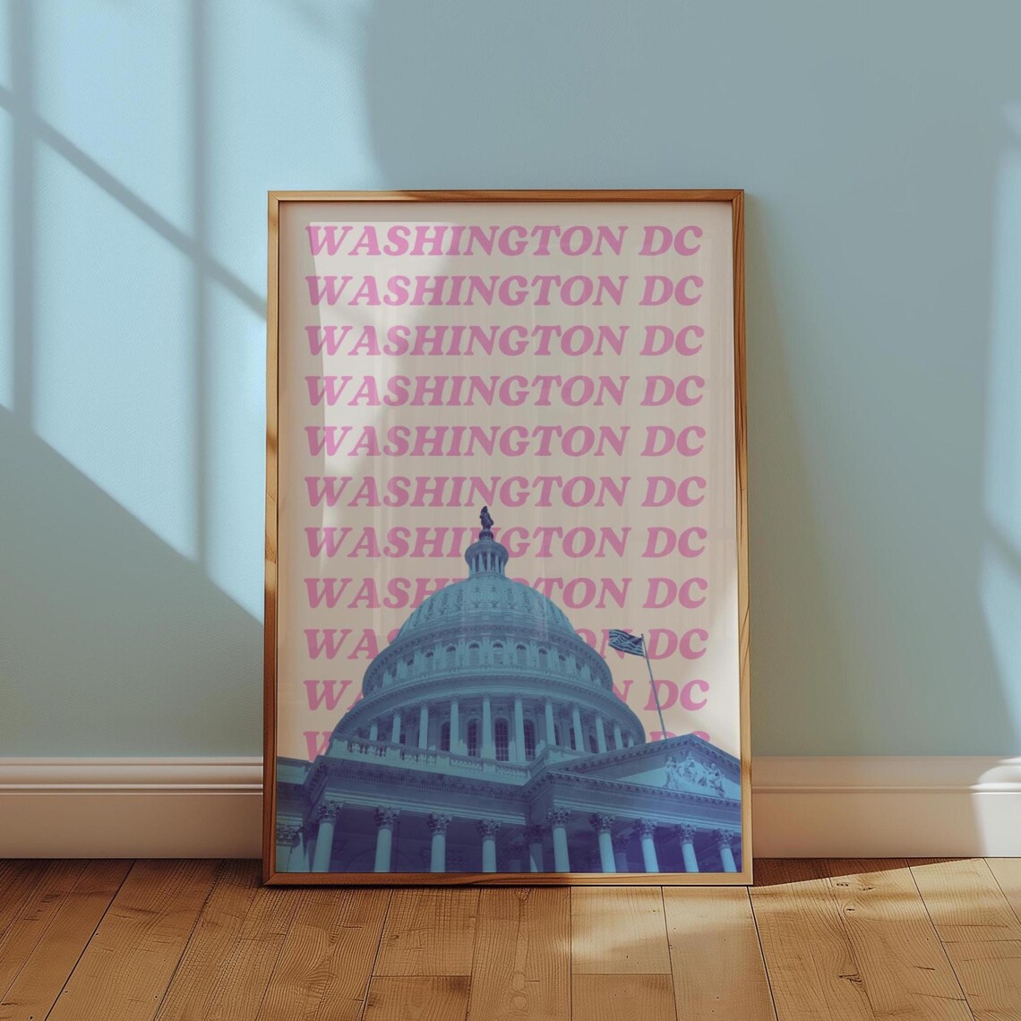 Washington DC Skyline Travel Poster, Preppy Retro Style