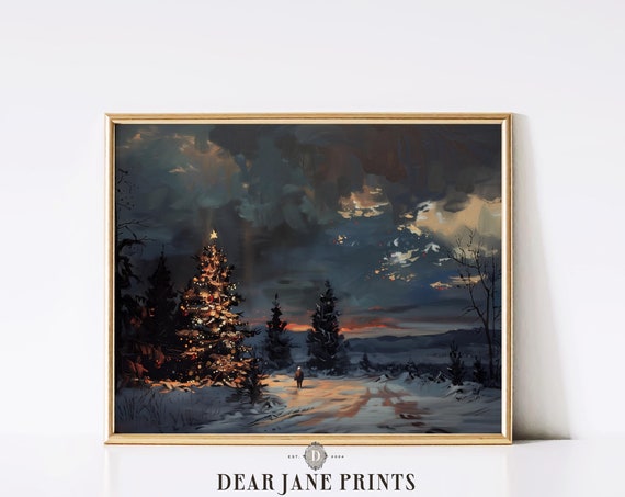 Moody Christmas Landscape Art Print Wall Art Traditional Christmas Holiday Decor Vintage Print Art