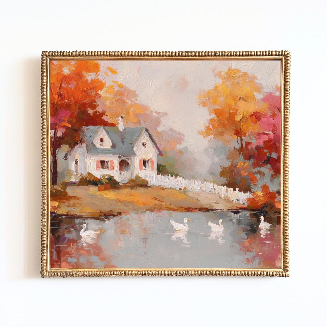Rustic Autumn Farmhouse Landscape, Vintage Country Art Print