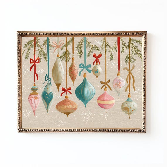 Vintage Christmas Ornaments, Holiday Decor Poster