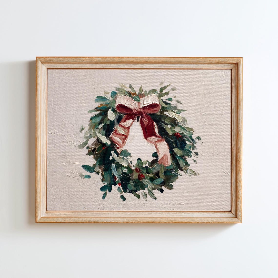 Vintage Christmas Wreath Red Bow Berries Classic Holiday Art Print