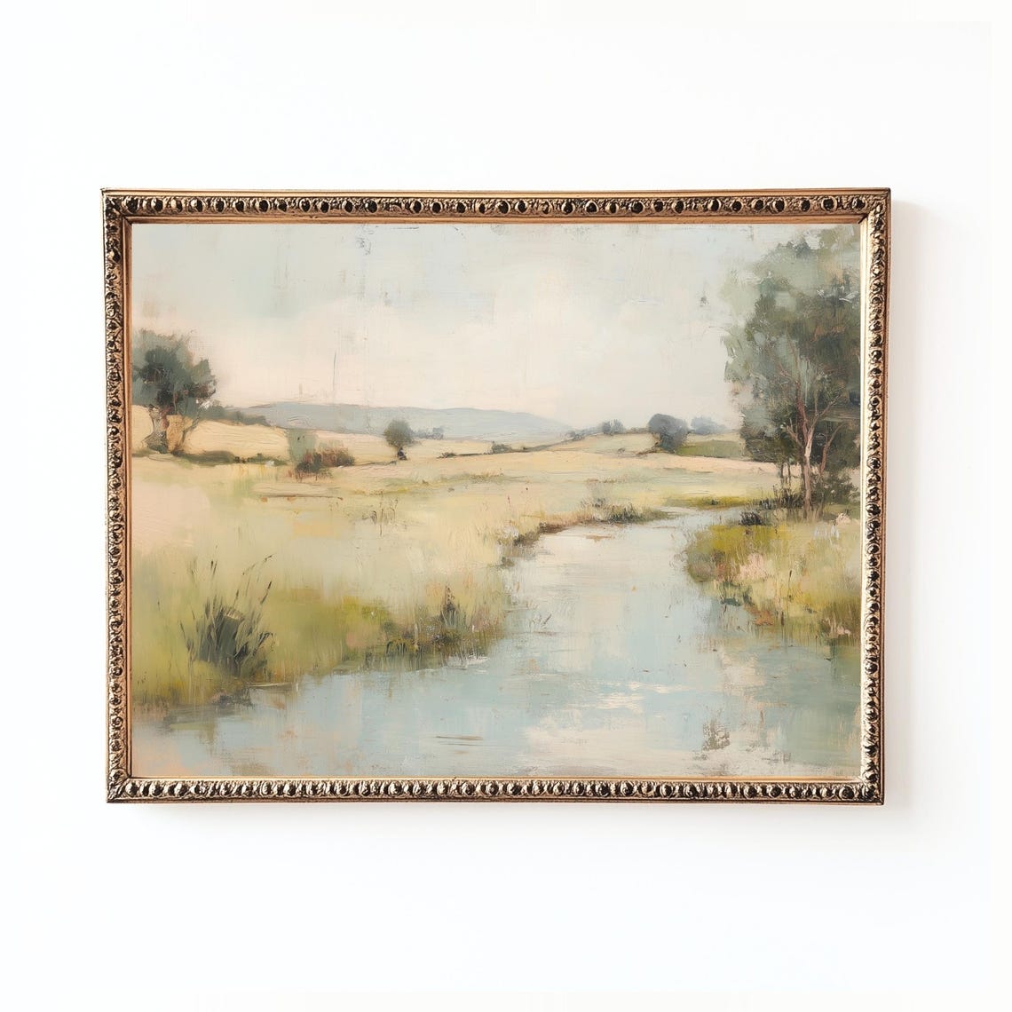 Vintage Pastoral Countryside Stream Serene Landscape Art Print