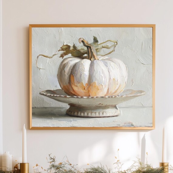White Pumpkin Fall Art Print Neutral Farmhouse Decor
