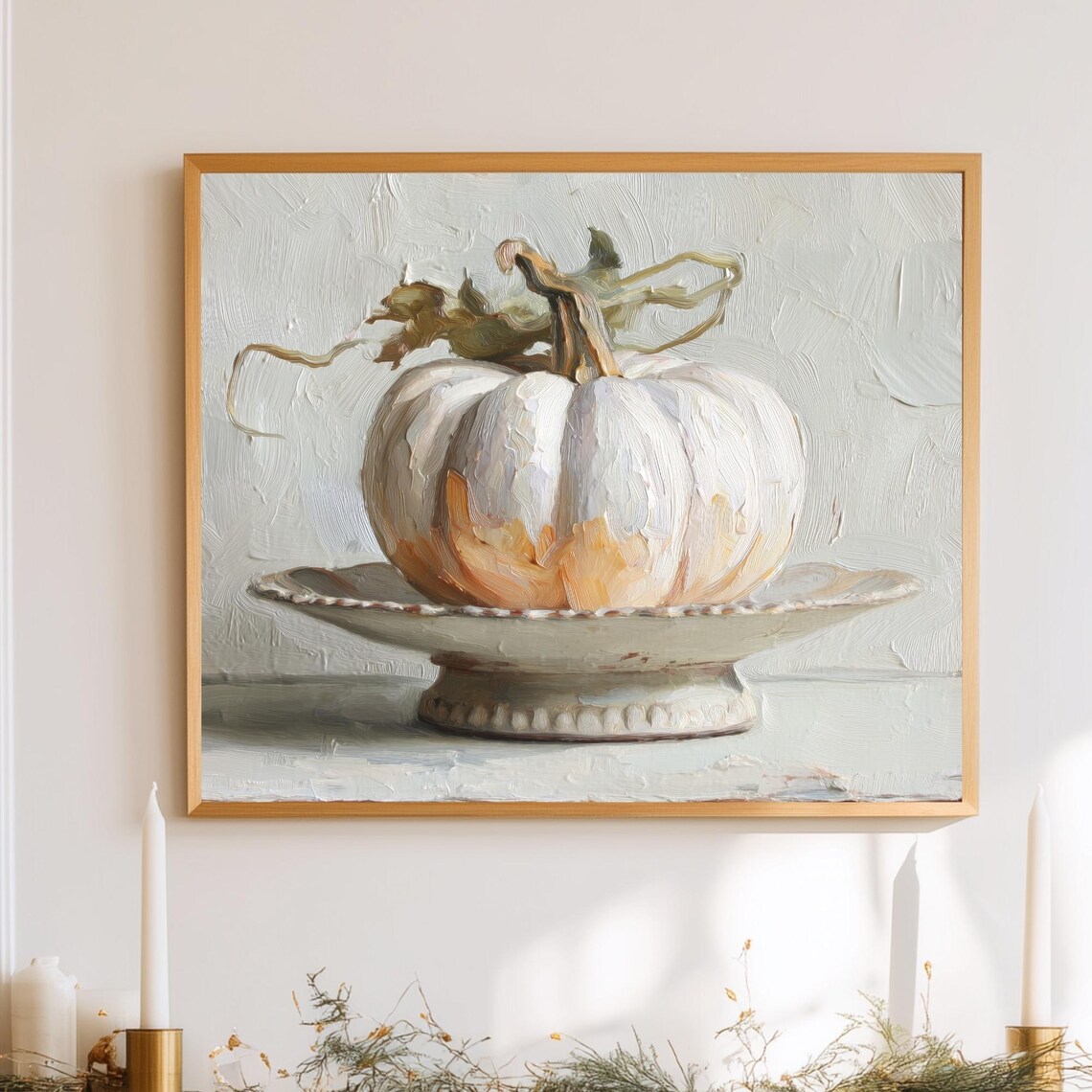 White Pumpkin Fall Art Print Neutral Farmhouse Decor