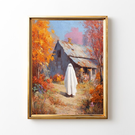 Autumn Landscape Poster, Cozy Farmhouse Halloween Decor