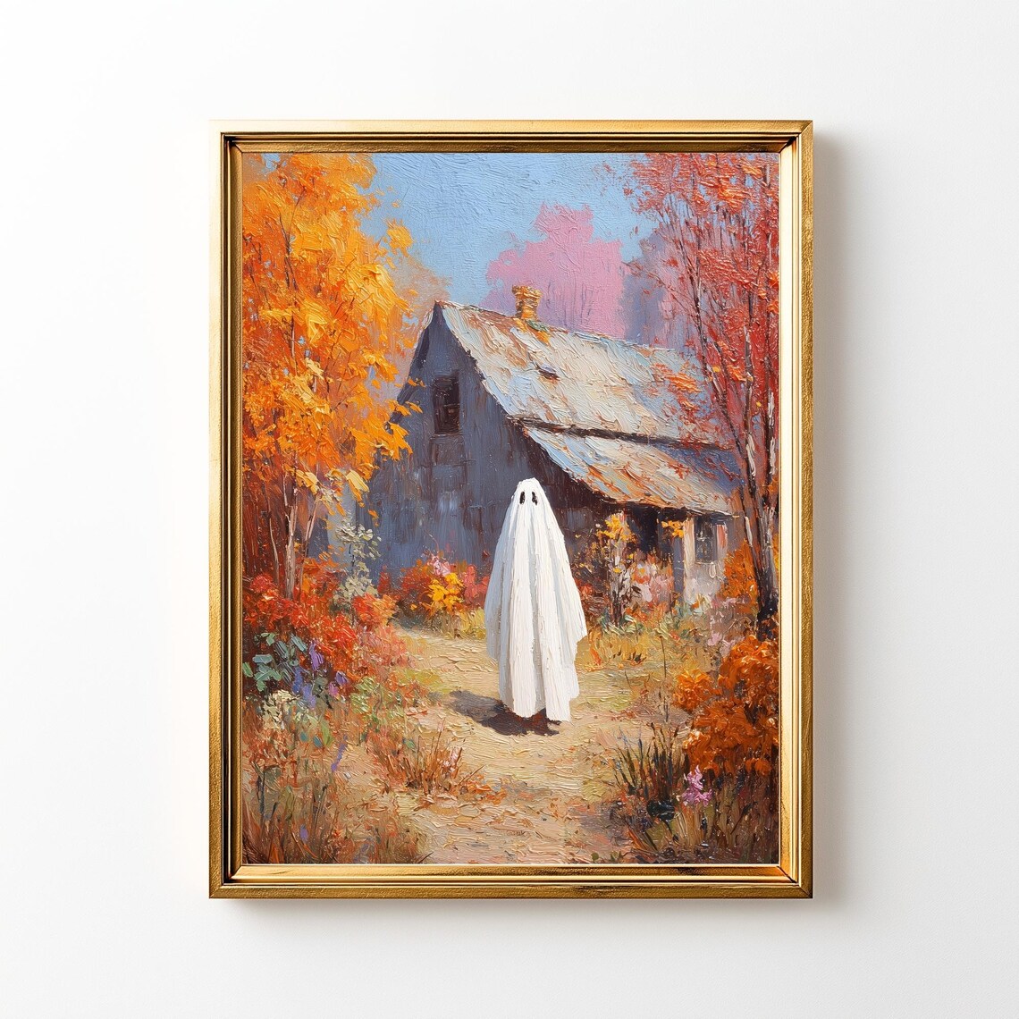 Autumn Landscape Poster, Cozy Farmhouse Halloween Decor