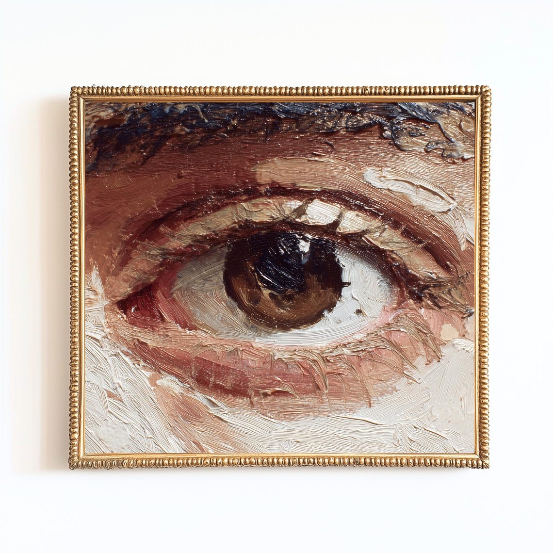 Brown Eye Close-Up Dramatic Impasto Romantic Oil Painting Wall Art