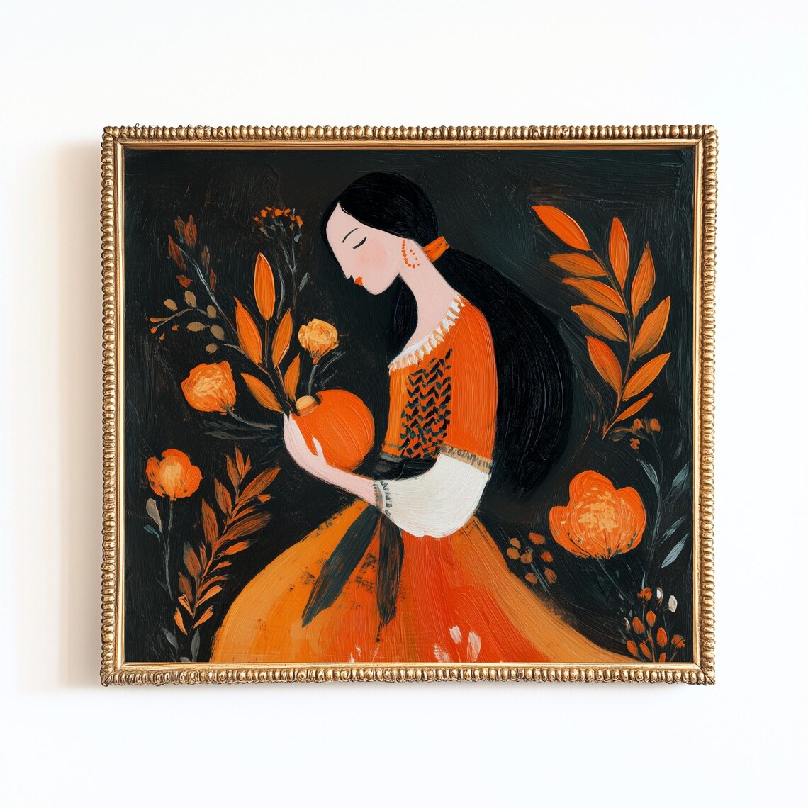 Folk Art Pumpkin Print Autumn Harvest Decor