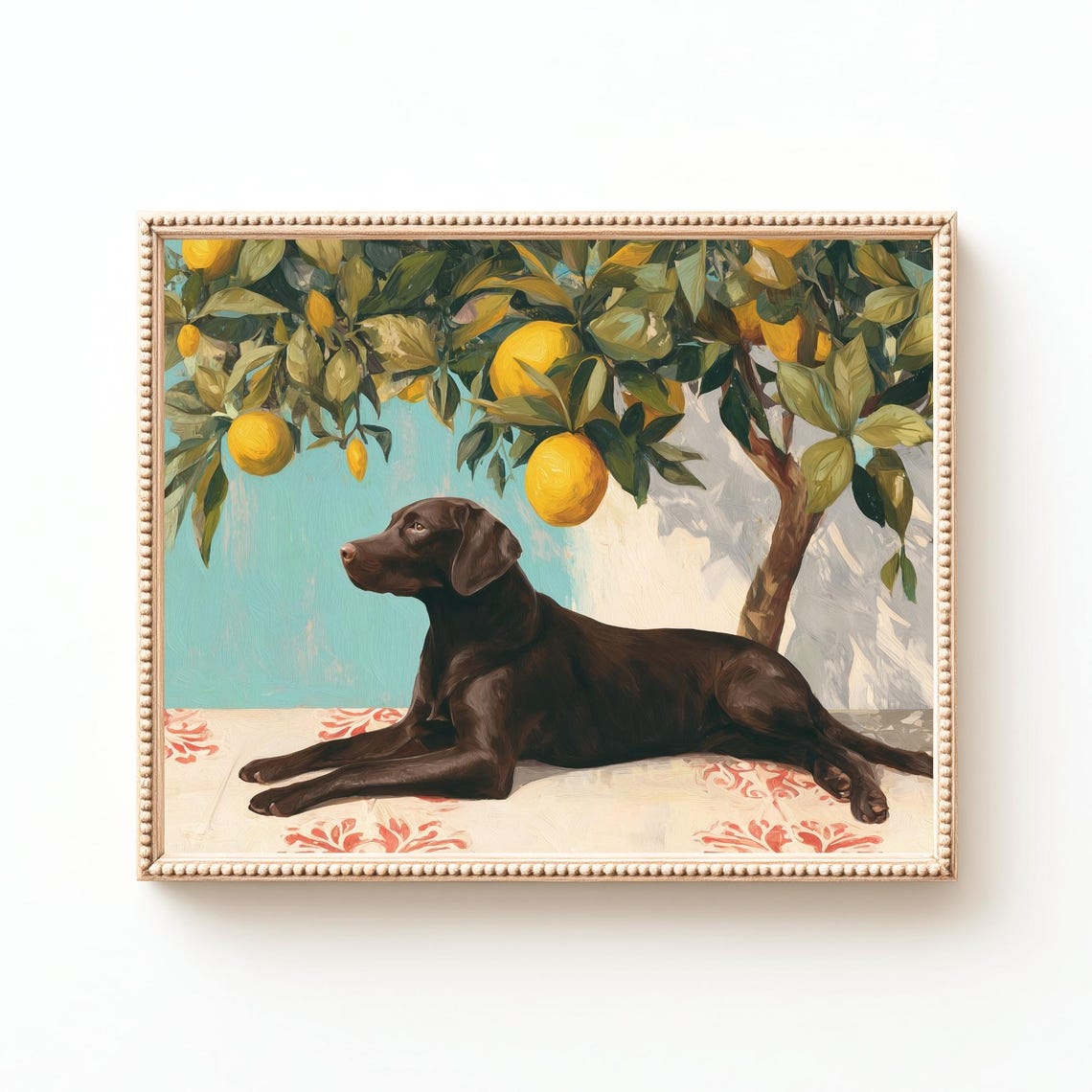 Black Labrador Retriever Under Lemon Tree Citrus Dog Art Poster