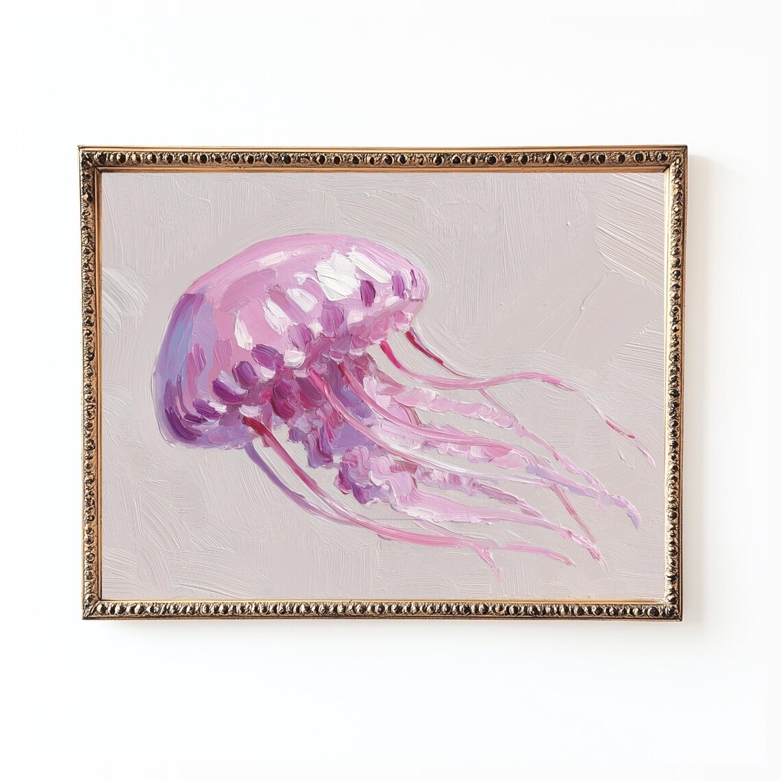 Pastel Pink Jellyfish Oil Painting Dreamy Coastal Ocean Wall Art