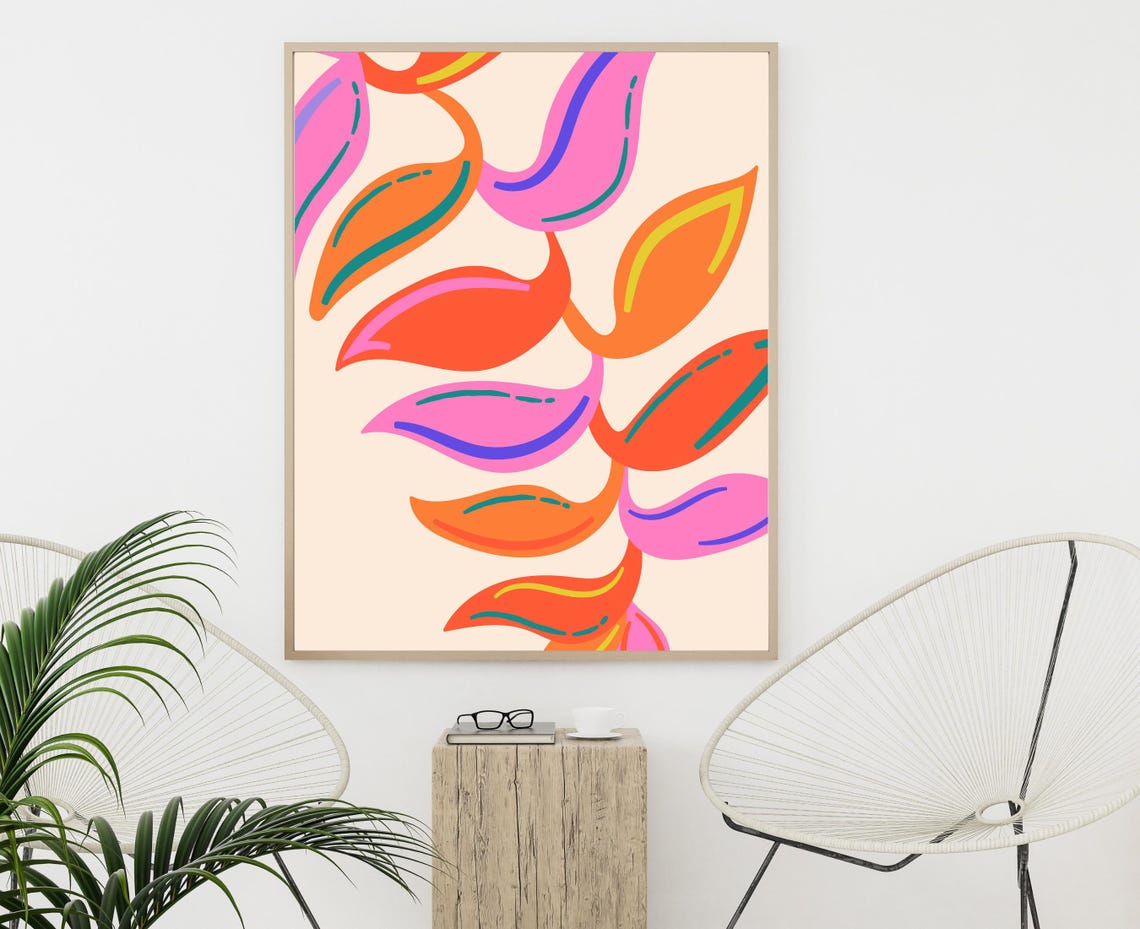 Vibrant Abstract Orange Pink Flowing Leaves Modern Poster Art - Image 3