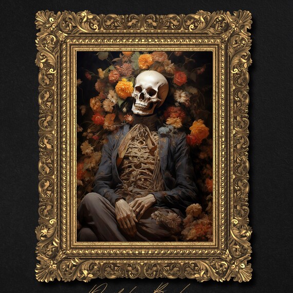 Floral Skeleton Portrait Halloween Goth Victorian Dark Academia Print
