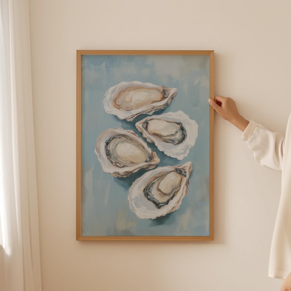 Oyster Art Work Room Decor Funky Print For Above Couch Vintage Fish Poster Painting Fisherman Oil