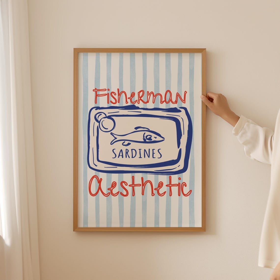 Fisherman Aesthetic Sardines Can Coastal Kitchen Poster With Stripes
