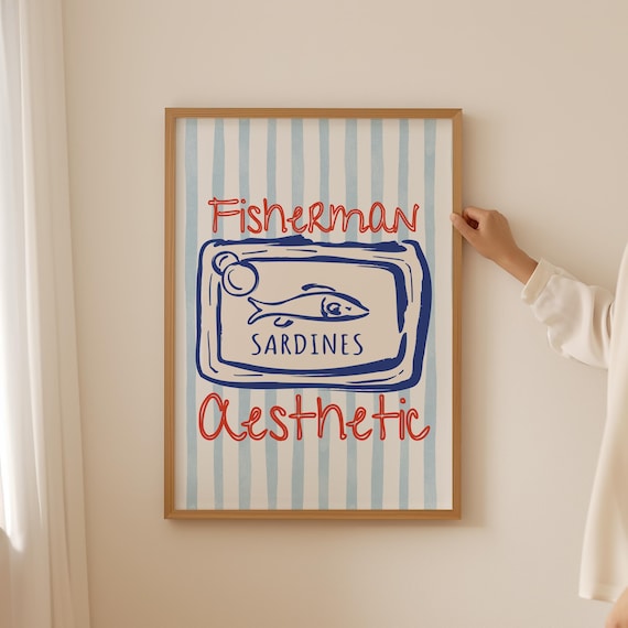 Sardine Fisherman Poster Pink Italian Fish Oyster Lover Print For Dopamine Decor Trendy Coastal Quote Lobster Wall Art
