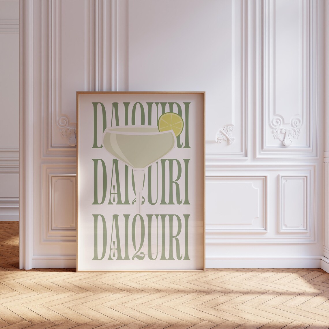 Daiquiri Green Typography Cocktail Poster Coupe Glass Retro Bar Art