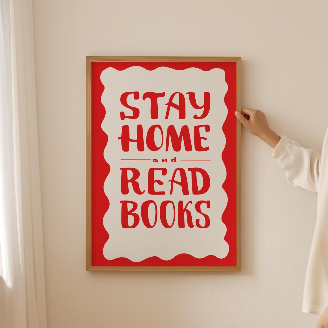 Stay Home and Read Books Retro Red Typography Bookish Poster