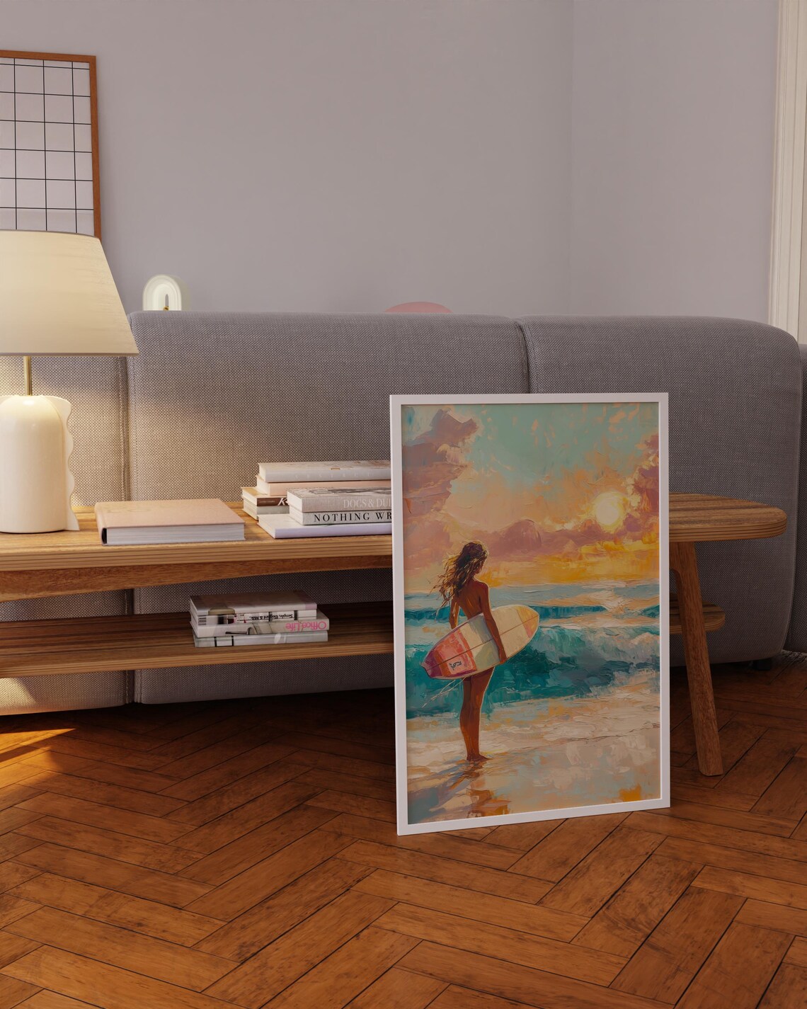 Surfer Girl Sunset Beach Surfboard Golden Painterly Art Poster - Image 5