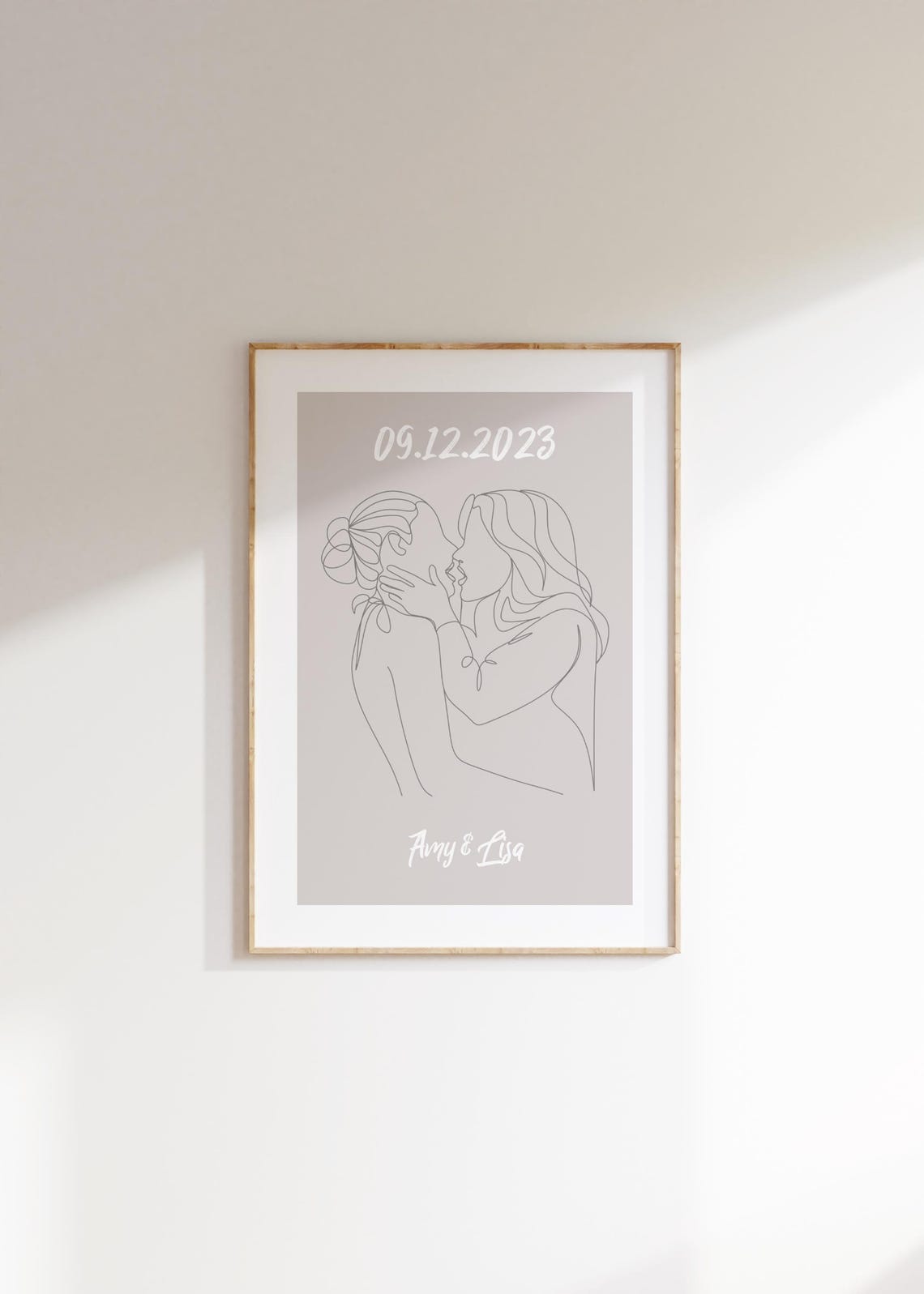 Couple Line Art Embrace Poster Personalized Names Date Wedding Decor - Image 4