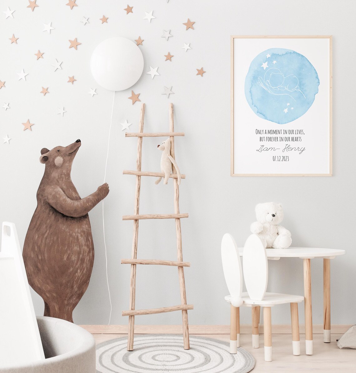 Baby Hand Outline Blue Circle Personalized Memorial Art Poster - Image 4