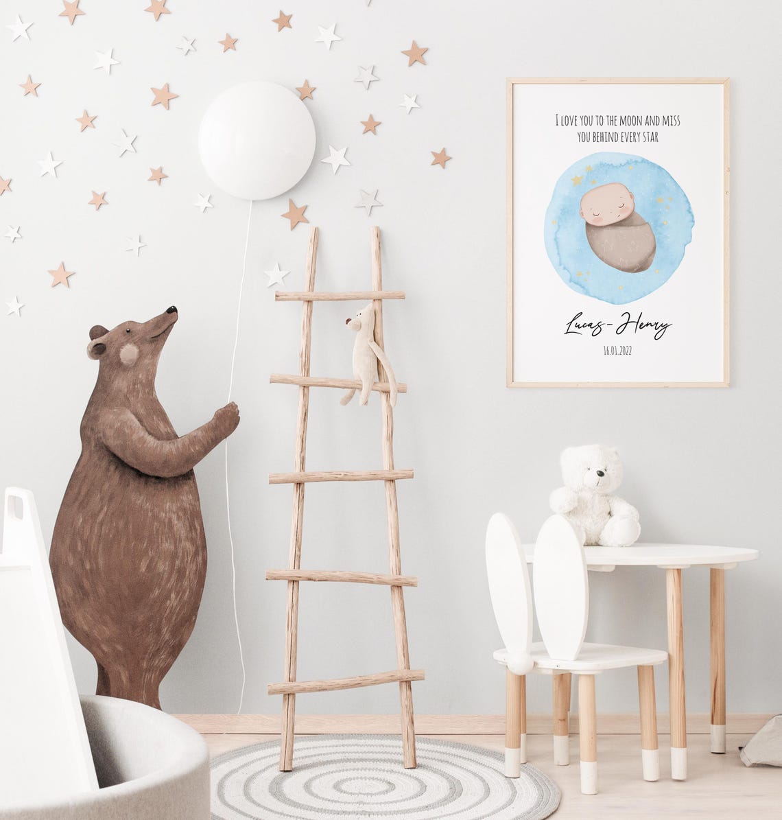 Sleeping Baby Watercolor Circle Personalized Memorial Art Poster - Image 4