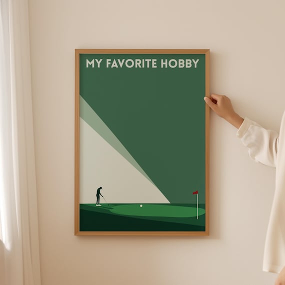 My Favorite Hobby Minimalist Golf Poster with Golfer Silhouette on Green