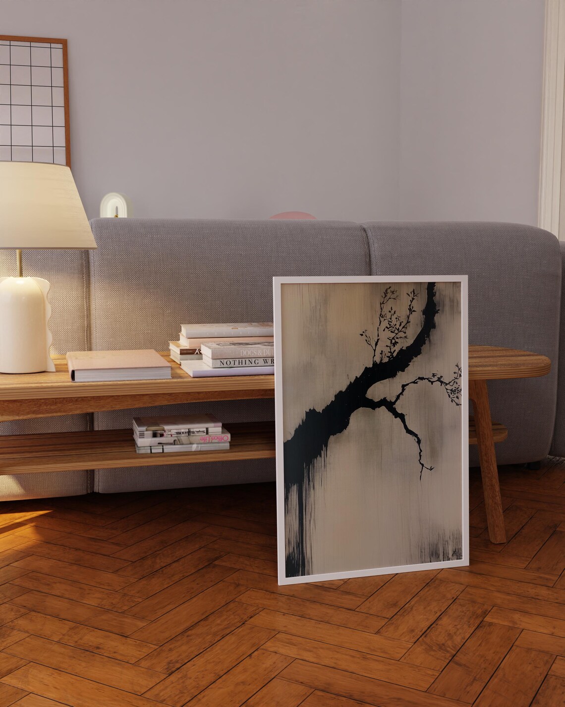 Abstract Black Ink Tree Branch Minimalist Zen Japanese Wall Art Poster - Image 3