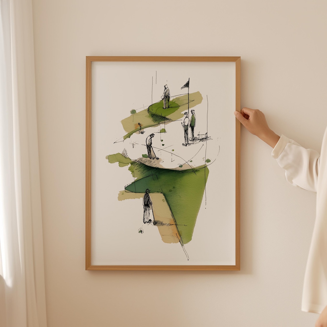 Minimalist Golf Watercolor Sketch Golfers on the Green Sports Poster
