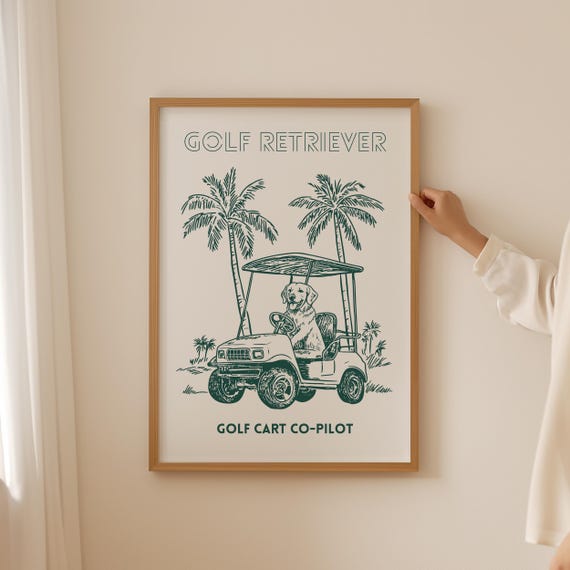 Funny Golden Retriever Poster Golf Lover Wall Art For Funky Bathroom Or Man Cave Decor Vintage Dog Print Hobby Women Gifts