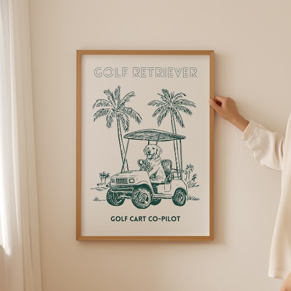 Golden Retriever Golf Cart Co Pilot Funny Golf Dog Lover Poster