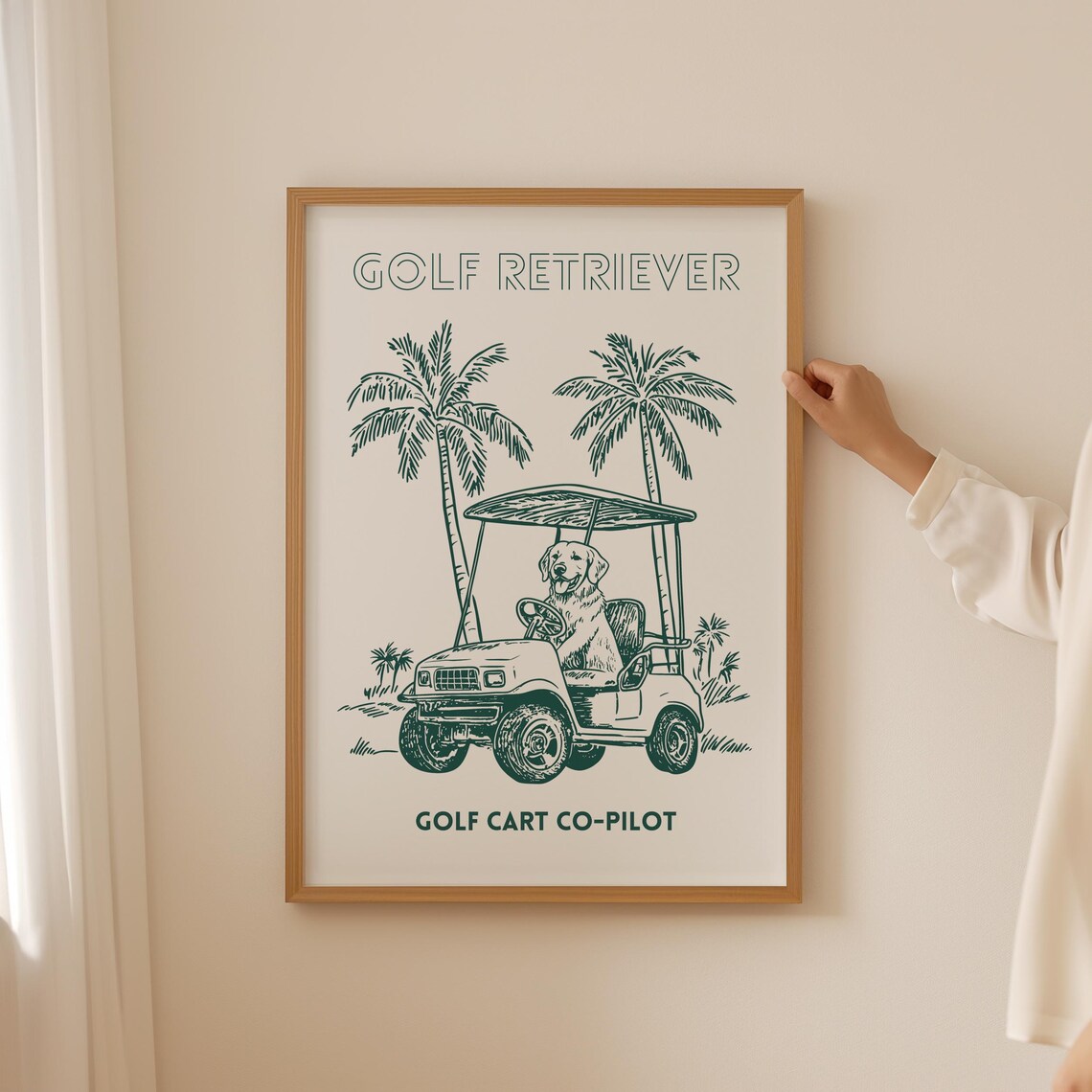 Golden Retriever Golf Cart Co Pilot Funny Golf Dog Lover Poster
