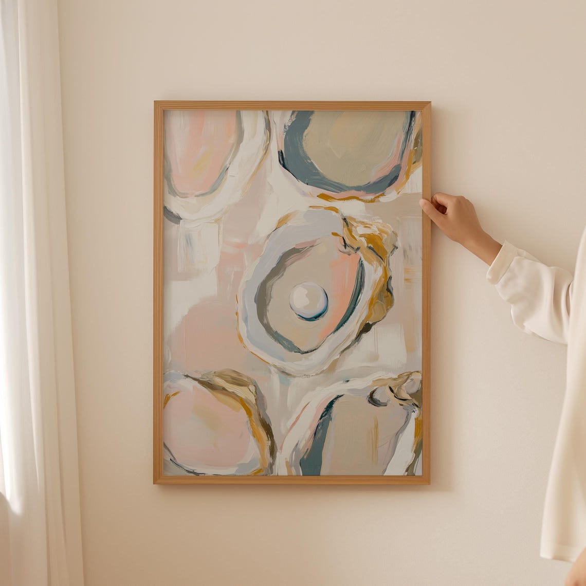 Abstract Oyster Pearl Blush Pink Modern Coastal Art Wall Poster