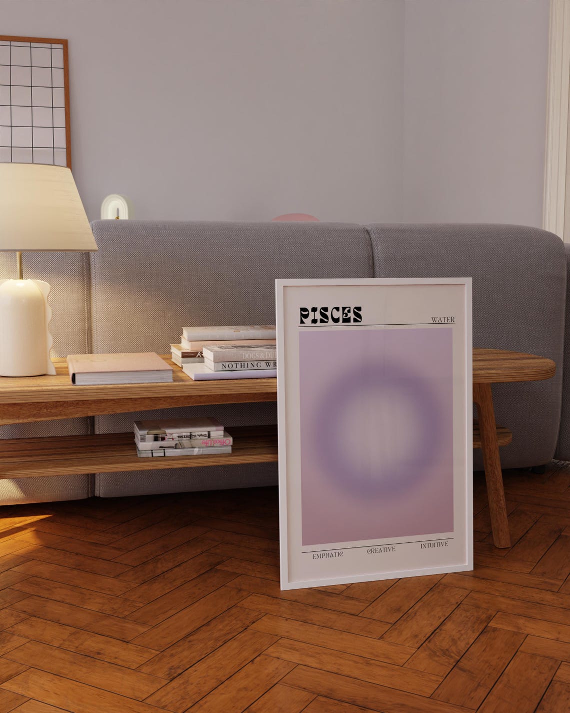 Pisces Water Sign Lavender Aura Retro Type Zodiac Astrology Poster - Image 5