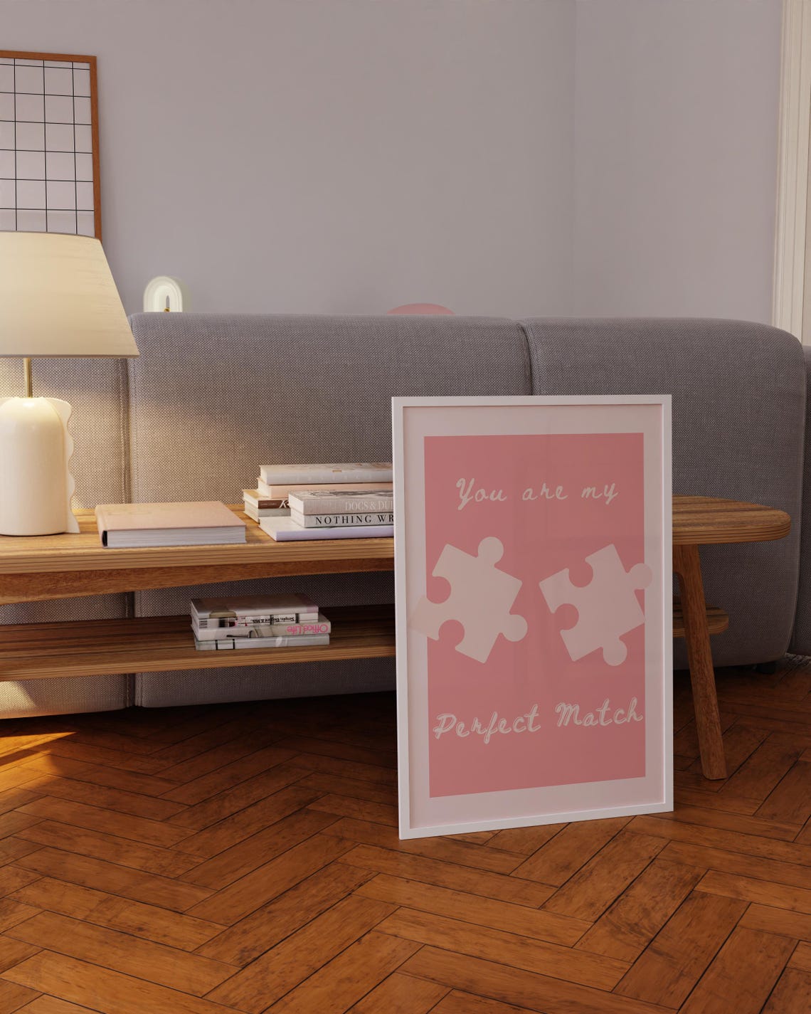 You Are My Perfect Match Puzzle Poster Pink Romantic Quote Decor - Image 5