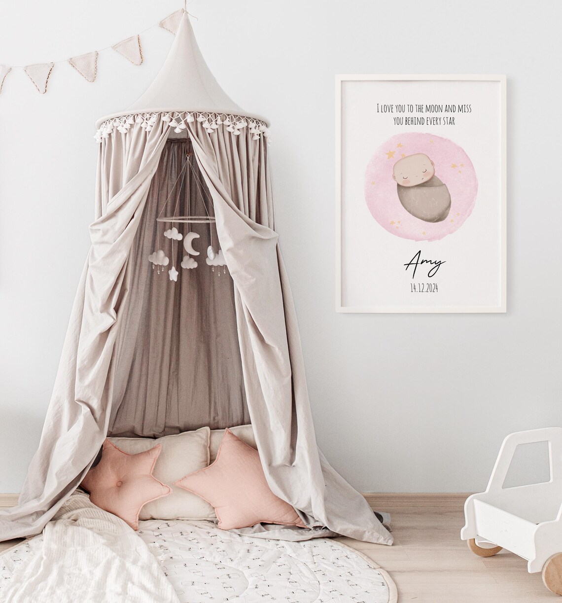 Personalized Pink Sleeping Baby Watercolor Memorial Quote Poster - Image 3