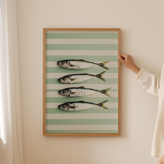 Sardine Poster Funky Fish Wall Art Dopamine Decor Oyster Fisherman Print Trendy Bathroom Prints Realistic