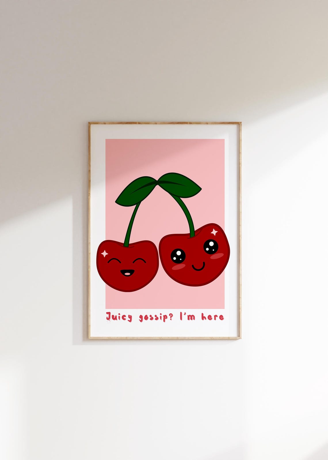 Juicy Gossip Kawaii Cherry Quote Poster Cute Smiling Fruit Art - Image 3